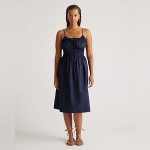 Quince Organic Cotton Keyhole Navy Midi Dress